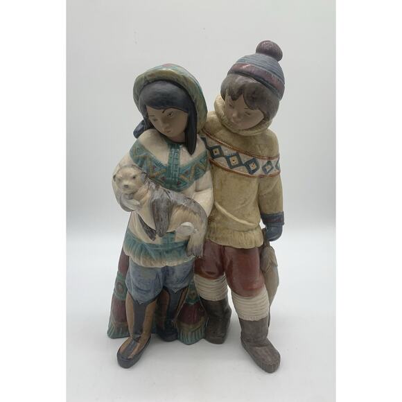 Vtg Lladro Figurine ARCTIC ALLIES Inuit BOY AND GIRL #2227 Retired 2004 - Picture 1 of 7